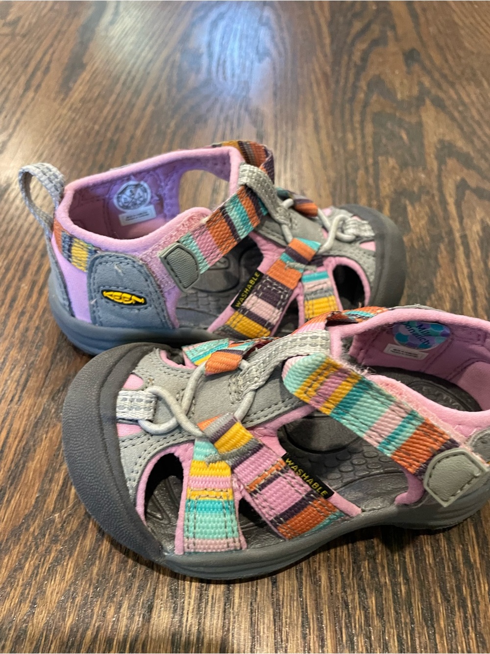 Keen Kids Gray Sandals with Pink & Multicolor Straps - Picture 2 of 7